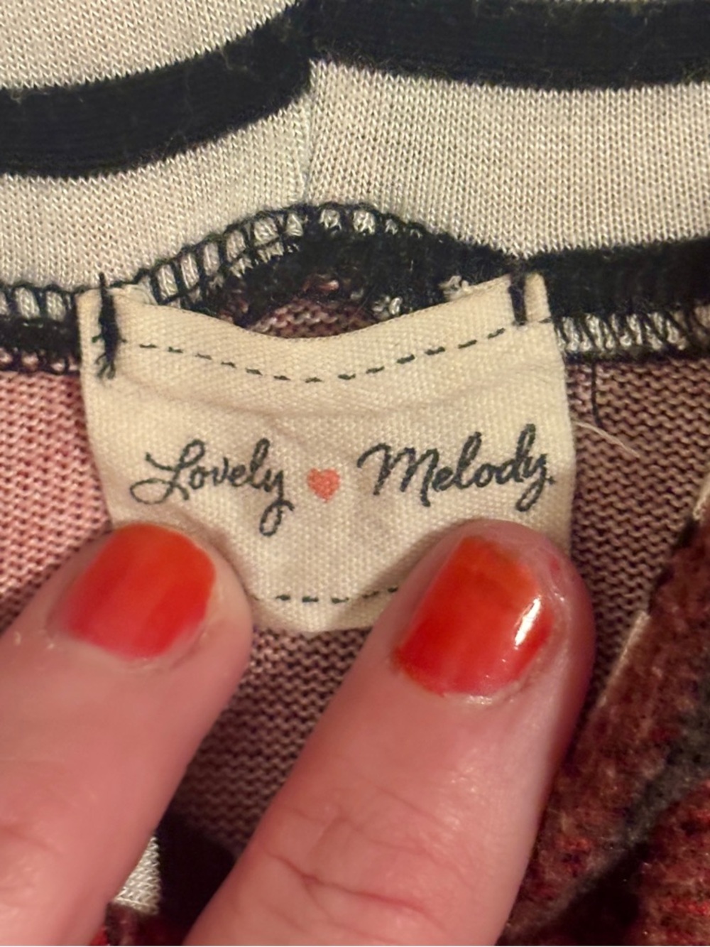 Lovely Melody Red & Charcoal Plaid Hooded Knit Top with Striped Cuffs - Picture 2 of 2